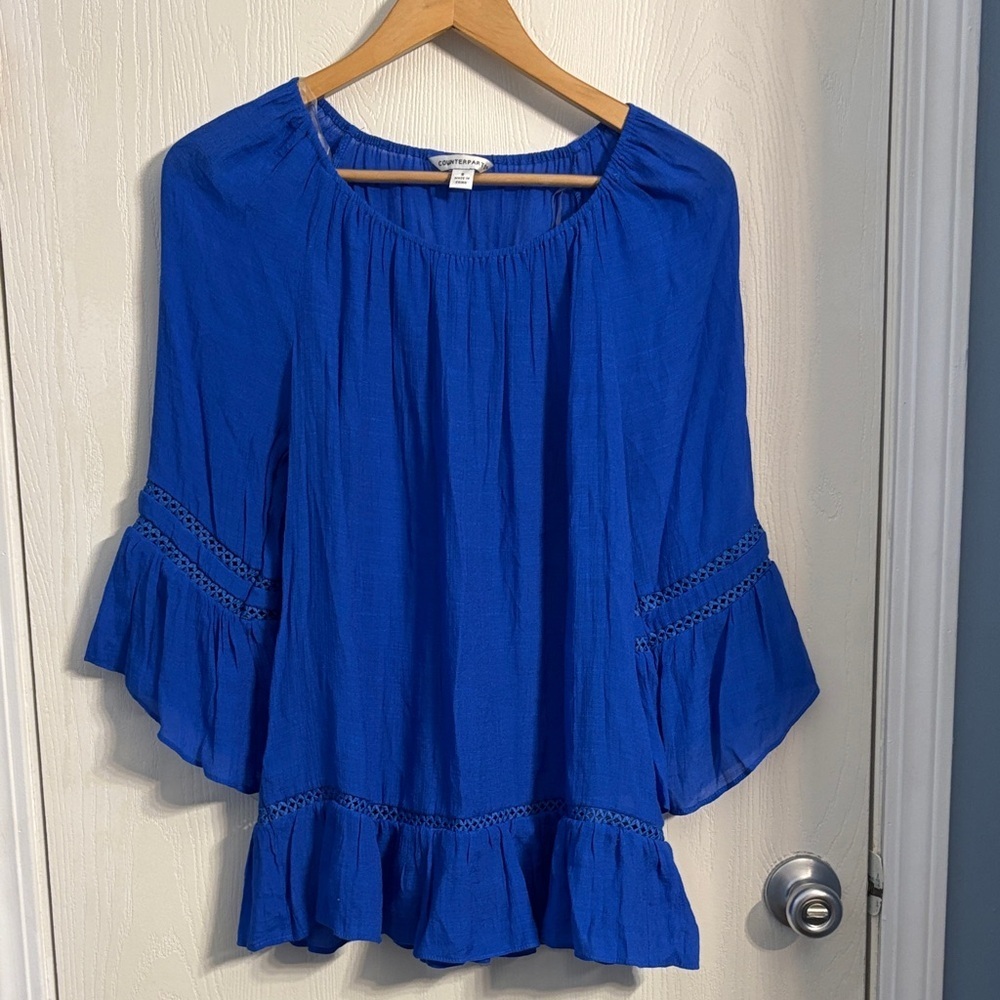 Counterparts Royal Blue Blouse with Ruffle Detail